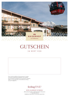 Gutschein mit Bild von einer Gondel über einem Hoteldach