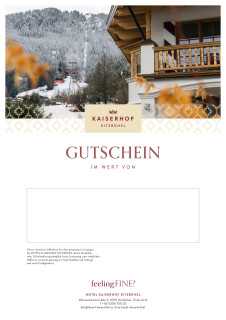 Gutschein mit Bild von einem Hotelbalkon in winterlicher Landschaft