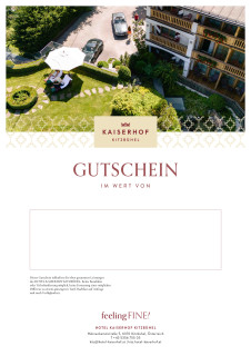 Gutschein mit Bild von einem gepflegten Garten eines Hotels im Sommer